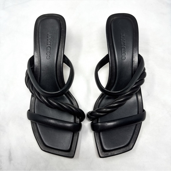 NEW Jimmy Choo Diosa 50 Braided Square Toe Low Kitten Heel Mule Sandals Black 38 - Picture 1 of 15